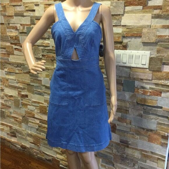 STELLA McCARTNEY Light blue denim keyhole Cutout Sundress W/ Pockets - Picture 1 of 13